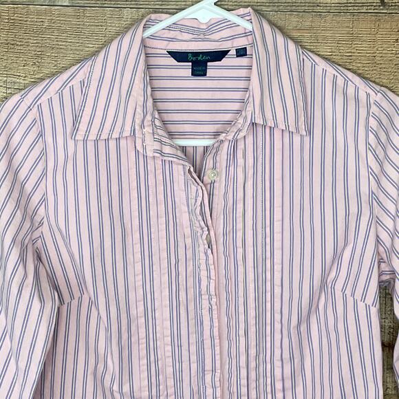 Boden Ruffle Front Button Up Long Sleeve Blouse Top Pink Striped Size US 6 UK 10 - Picture 2 of 8